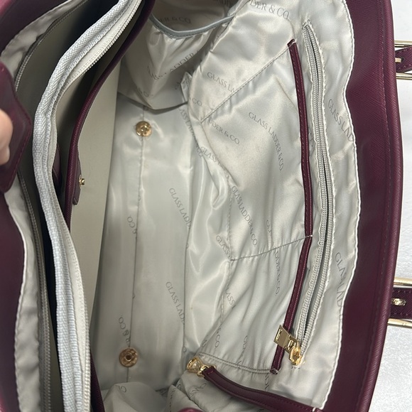 Glass Ladder Co Michelle Tote Bag Purse Leather Limited Edition Merlot Red - Picture 8 of 12